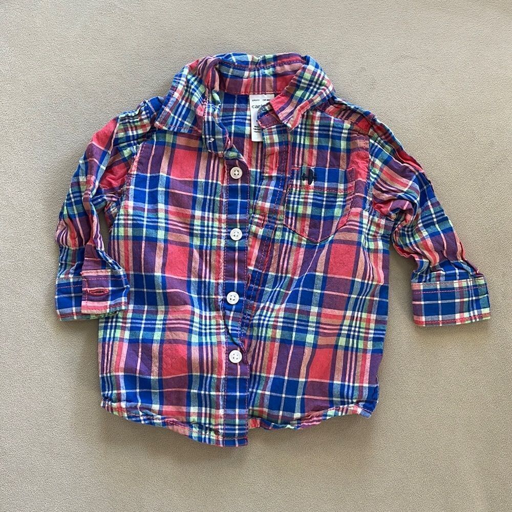Carters Button Down Plaid Collard Shirt 6 months